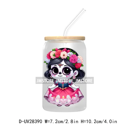 Mexican Little Princess UV DTF Transfer Stickers Decals For Libbey Cold Cups Mugs Tumbler Waterproof Craft Day of the Dead Girls