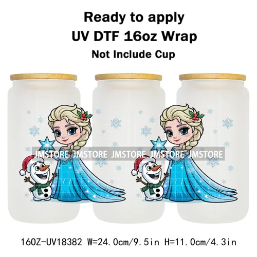 Girly Cartoon Princess Christmas Animals UV DTF Stickers Ready To Apply Cup Wrap Waterproof Logo For Libbey Glass Can Tumbler