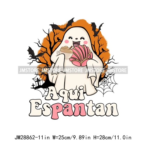 Aqui Espantan Tricotri Mexican Ghost Latina Culture Spooky Pumpkin Halloween Iron On DTF Heat Press Transfer Sticker For Hoodies