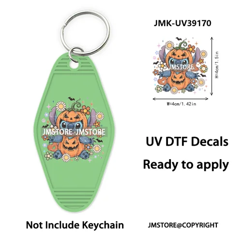 Spooky Halloween Cartoon Character Couple UV DTF Motel Keychain Wrap Ready To Apply Waterproof High Quality Hotel Keychain Decal