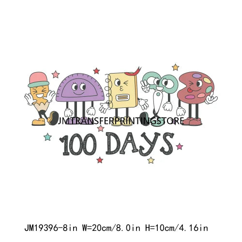 Happy 100th Days Of School Washable Printing Back To School Teach School Vibes Iron On DTF Transfer Stickers Decals For Clothing