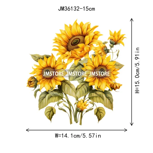 15cm 5.9in Kids Rose Flower Iron On DTF Heat Transfer Stickers For Clothes Printed Vinyl Thermal Applique Washable T-Shirt Decal