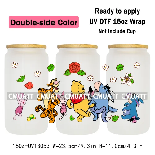 Double Side Color Cartoon Bear UV DTF Cup Wraps For 16oz Libbey Glass Mugs Can Beer DIY Customized Selfadhesive Stickers