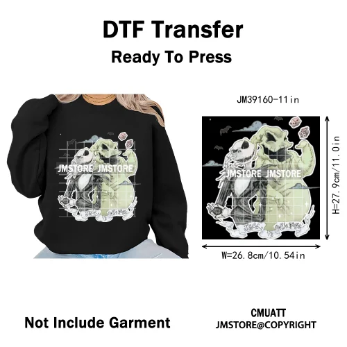 Happy Halloween Cartoon Movie Character Pumpkin Spooky Vibes Iron on DTF Washable Transfers Stickers Ready to Press for Clothing