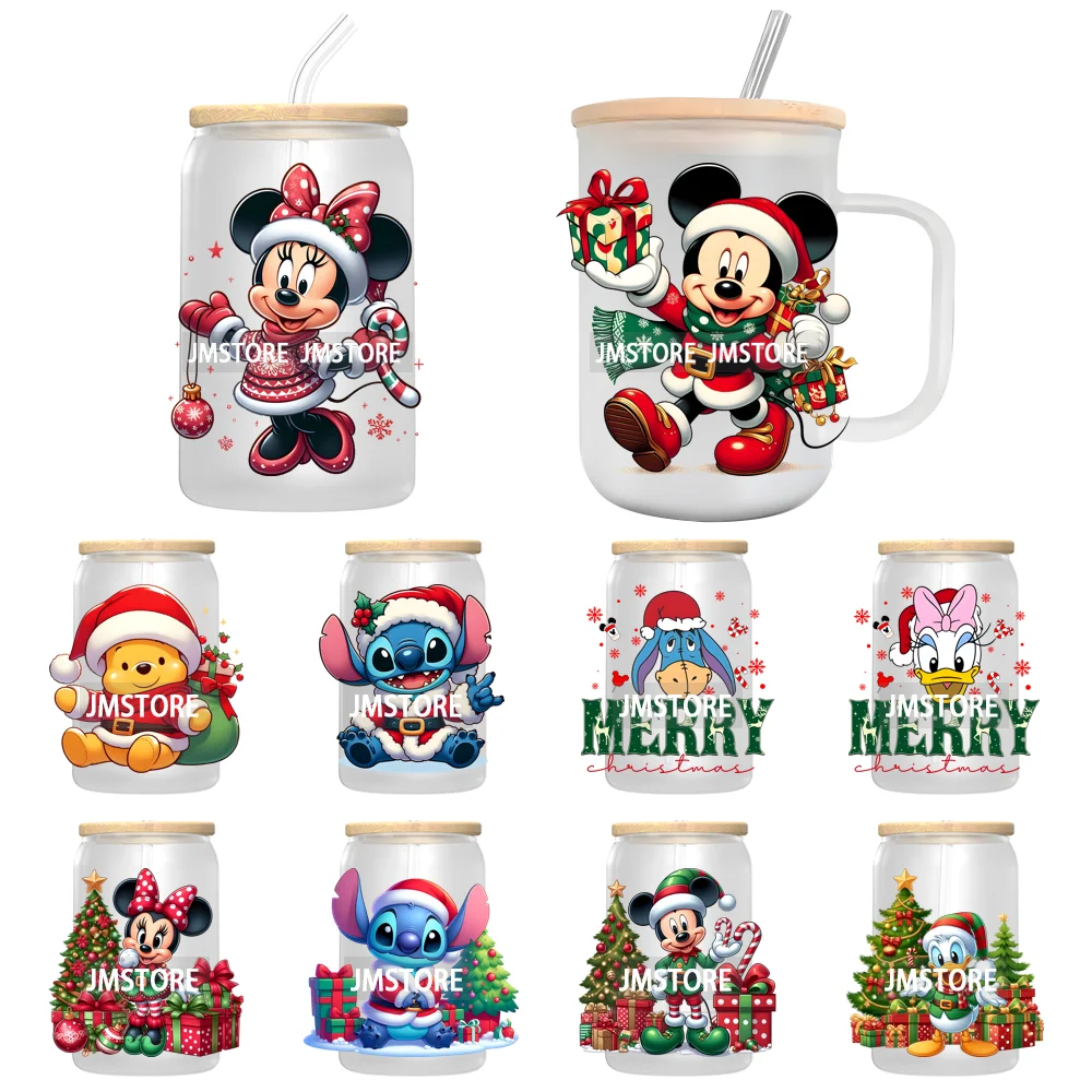 Merry Christmas Cartoon Mouse And Friends UV DTF Transfer Stickers Decals For Libbey Cold Cups Mugs Tumbler Xmas Bear Candy Cane