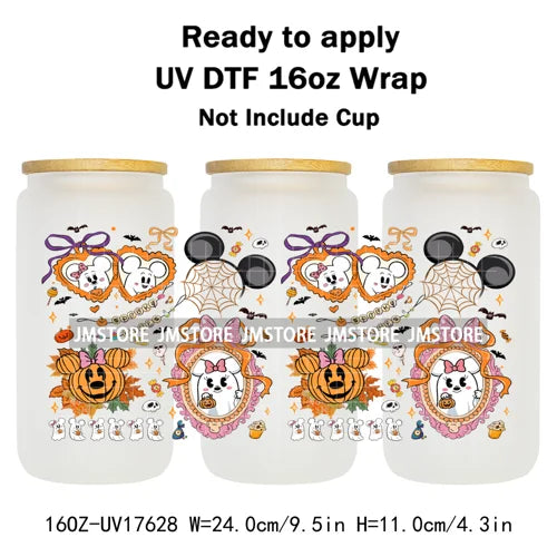 Mouse Ghost Boo Halloween Pumpkin Spooky Season UV DTF Cup Wraps Ready To Apply Transfer Stickers For Libbey Glass Can 16OZ Wrap
