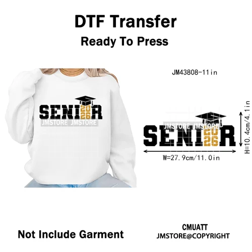 2026 Varsity Graduate Season College Senior Year Bow Iron on Washable DTF Heat Transfers Stickers Ready to Press for Sweatshirts