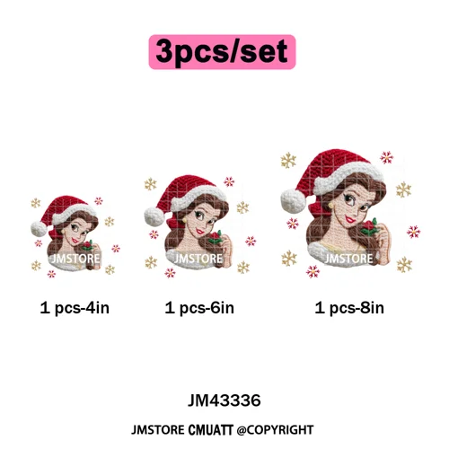 Cute Faux Knitting Yarn Princess Cartoon Character Christmas Holiday Iron on DTF Transfers Stickers Ready to Press for Hoodies
