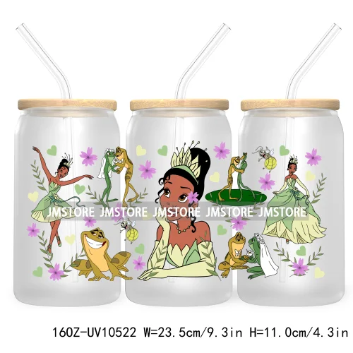 Cartoon Princess Floral Flowers 16OZ UV DTF Cup Wrap Transfer Stickers Custom Labels Waterproof For Libbey Glass Can Best Friend