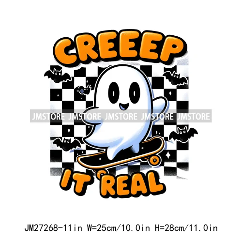 Cute Pumpkin Ghost Boo Creeep It Real Happy Halloween Spooky Witch Vibes Season Design DTF Iron On Transfer Stickers For Hoodies