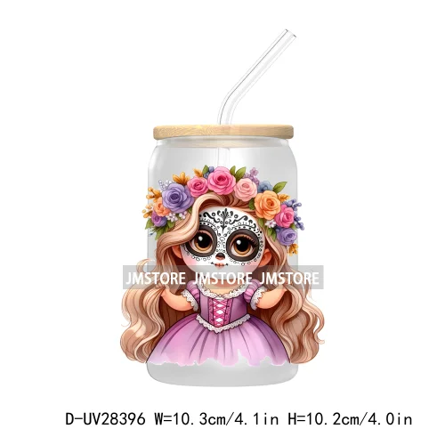 Mexican Little Princess UV DTF Transfer Stickers Decals For Libbey Cold Cups Mugs Tumbler Waterproof Craft Day of the Dead Girls