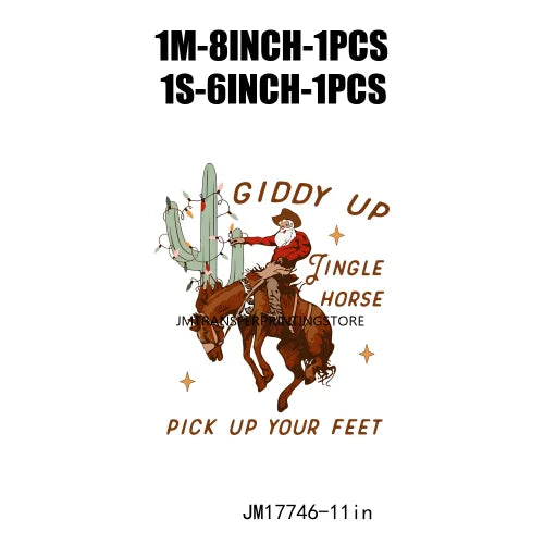 Retro Mooey Howdy Christmas Highland Cow Western Jingle Horse DTF Sticker Sorta Scary Sorta Merry Transfer Printing For Clothes