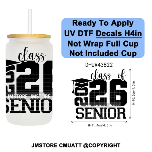 Graduation Crew 2026 Senior UV DTF Transfer Stickers Decals Ready To Apply Good Quality Prints For Libbey Cold Cup Mug Bottle