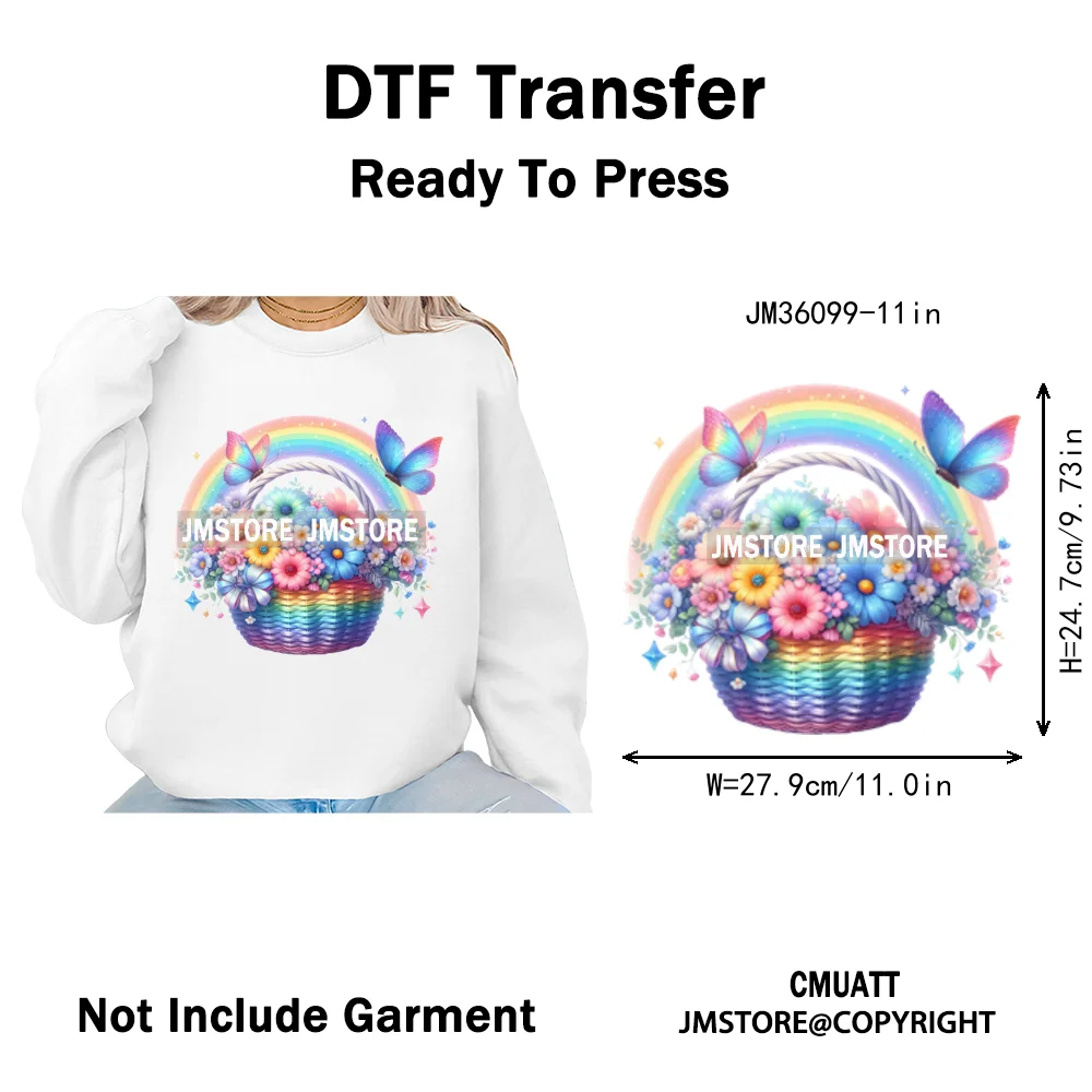 Colorful Sparkling Rainbow Butterflies Flowers Lovers Washable Iron on DTF Transfers Stickers Diy Ready to Press for Clothes