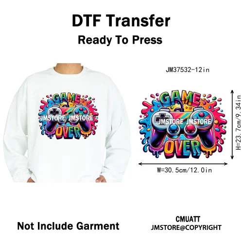 12in Game Zone Time Girl Gamer Squad Hustler Graffiti Game On Over Iron on DTF Transfers Stickers Ready to Press for Hoodies
