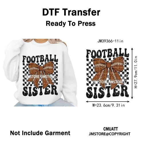 Retro Football Touchdown Season Checkered Coquette Sport Mama Iron on DTF Washable Transfers Sticker Ready to Press for T-shirts