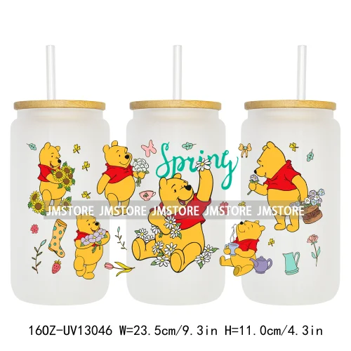 Lovely Cartoon Bear Characters 16OZ UV DTF Cup Wraps Ready To Apply Waterproof Transfer Stickers For Libbey Glass Can Tumbler