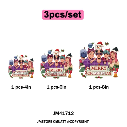 Holly Stars Gifts Happy Kpop Christmas Vibes Winter Holiday Iron on DTF Washable Transfers Stickers Ready to Press for Hoodies