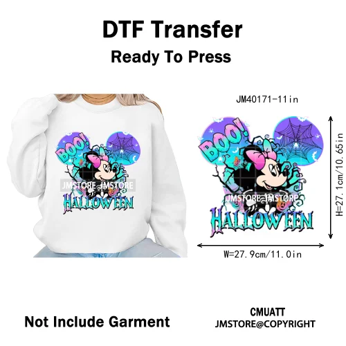 Colorful Cute Cartoon Animal Boo Skeleton Halloween Season Iron on DTF Washable Transfers Stickers Ready to Press for Textile