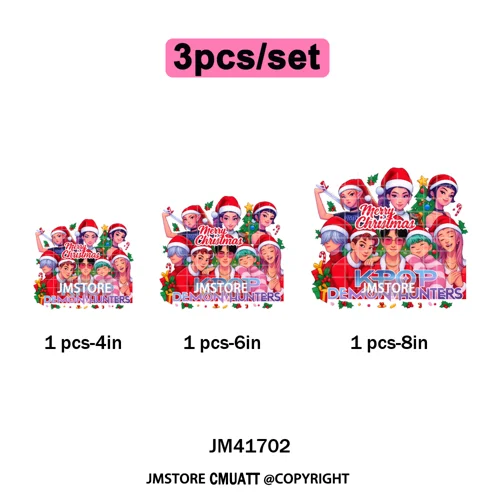 Holly Stars Gifts Happy Kpop Christmas Vibes Winter Holiday Iron on DTF Washable Transfers Stickers Ready to Press for Hoodies