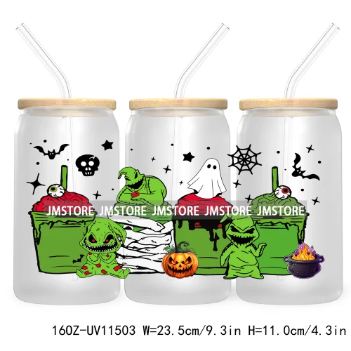 Spooky Cartoon Halloween Pumpkin Ghost 16OZ UV Cup Wrap DTF Transfer Stickers For Libbey Glass Can Cup Tumbler Waterproof Labels