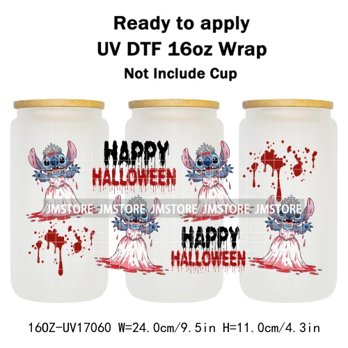 Spooky Halloween Boo Bats Pumpkin Horror Cartoon 16OZ UV DTF Cup Wraps Ready To Apply Transfer Stickers For Libbey Glass Can Mug