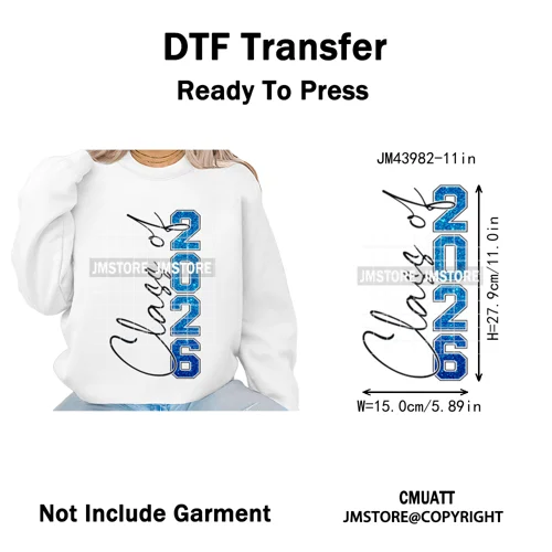 Faux Glitter Senior Class of 2026 High School Graduate Reunion Iron on Washable DTF Transfer Stickers Ready to Press for Clothes