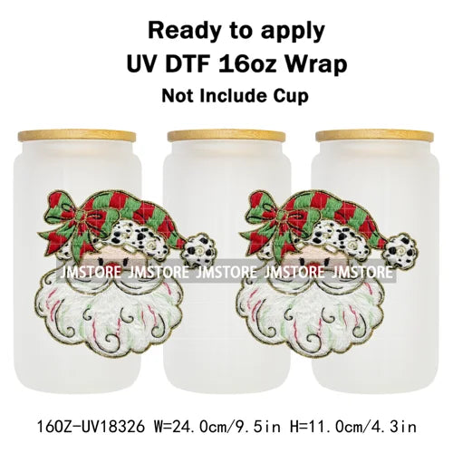 Faux Yarn Christmas Santa Claus Tree UV DTF Stickers Ready To Apply Cup Wrap Custom Labels DIY Craft For Libbey Glass Can Mugs