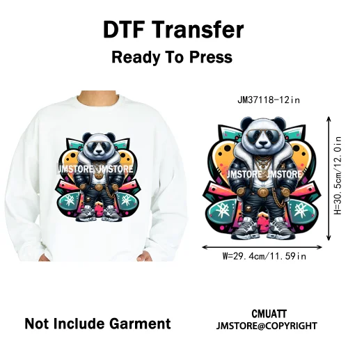12in Cartoon Graffiti Streetwear Tiger Bunny Animal King Hip Hop Poster Iron on DTF Transfer Stickers Ready to Press for Hoodies