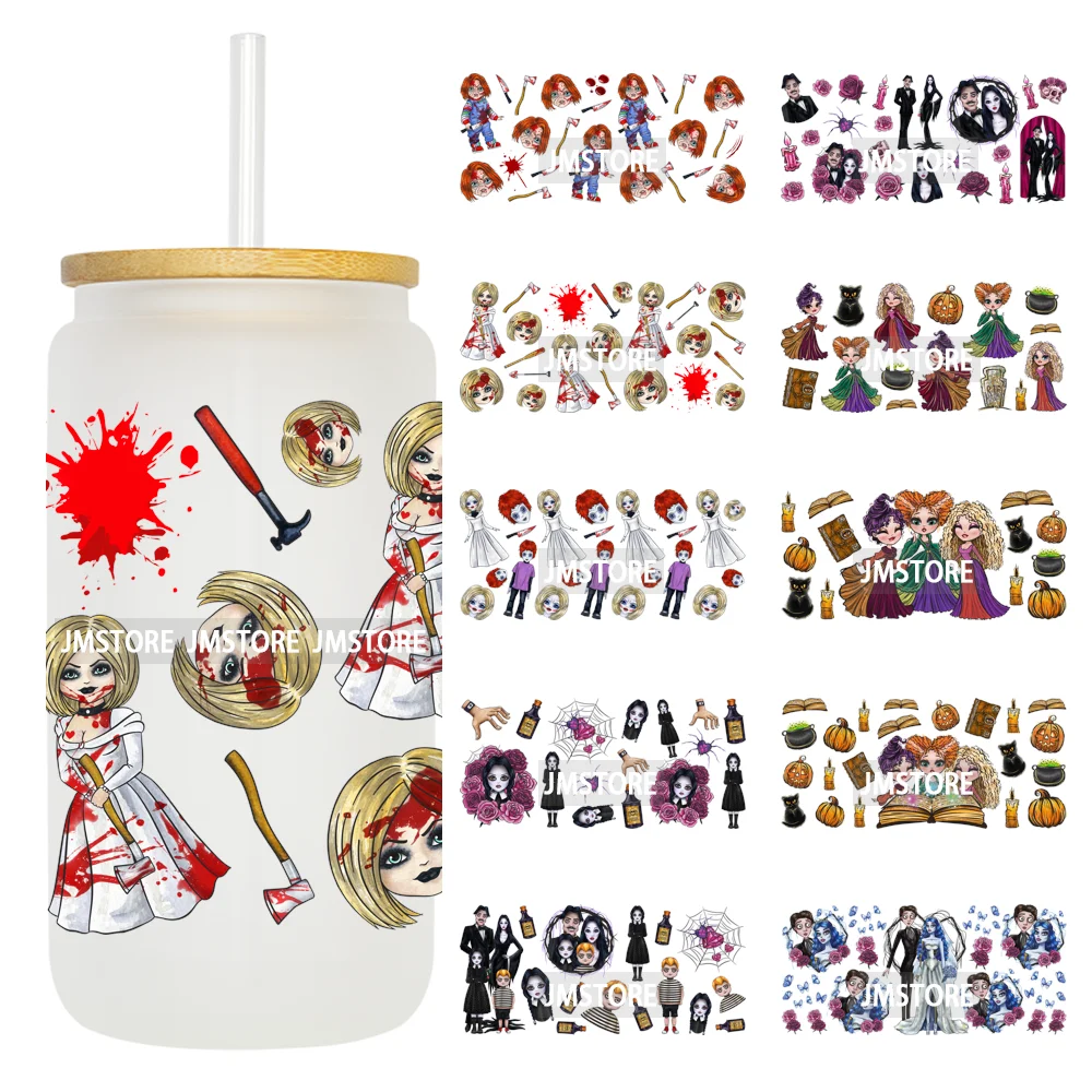 Horro Killer Witch Halloween UV DTF Cup Wrap Ready To Apply Transfer Stickers Waterproof 16OZ Tumbler Wraps For Libbey Glass Can