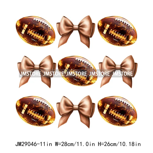 Coquette Bow Fall Football Mom Season Sports Team Thermal Printing Iron On DTF Transfer Stickers Ready To Press For T-shirts Bag