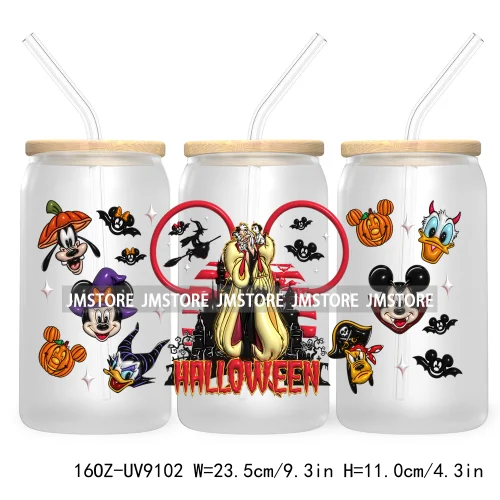 3D Halloween Princess UV DTF Sticker For 16OZ Libbey Glass Cup Can Wrap Transfer Stickers Custom Labels DIY Logo Bats Pumpkin