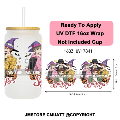 Kpop Movie Demon Hunters Boo Halloween Pumpkin Party 16OZ UV DTF Cup Wraps Ready To Apply Transfer Stickers For Libbey Glass Can