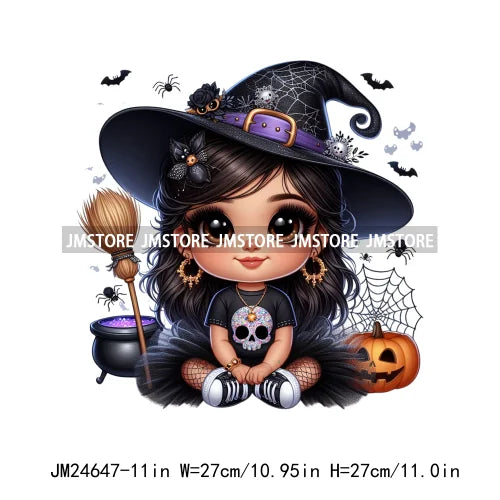 Custom Halloween Spooky Witch Latina Baby Girls Iron On Decals Hispanic Princess DTF Heat Press Transfers Stickers For Hoodies