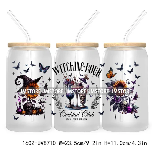 Witching Hour Cocktail Club 16OZ UV DTF Cup Wrap Transfer Stickers Halloween Custom Labels Waterproof Logo For Libbey Glass Can