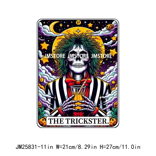 New Halloween Trickster Killer Scary Characters Tarot Cards Thermal Logos DTF Iron On Heat Press Transfers Stickers For Clothes