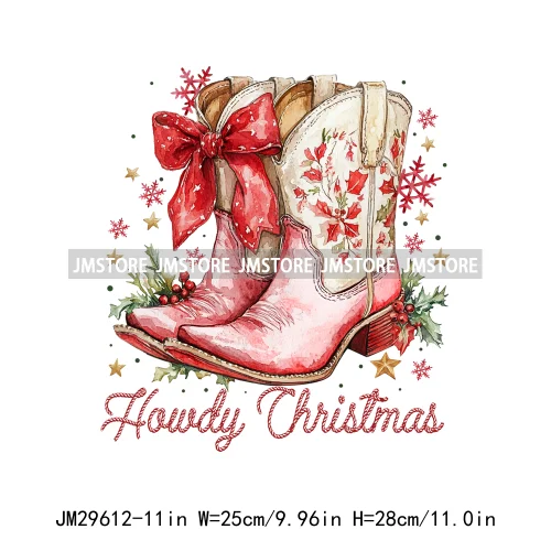 Merry And Bright Howdy Christmas Floral Santa Coquette Bow Tree Book Love Iron On DTF Heat Press Transfer Stickers For Clothes