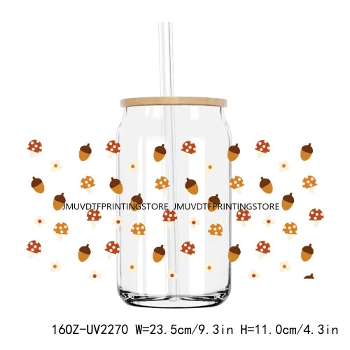 Birds With Autumn Leaves UV DTF Sticker For 16OZ Libbey Glass Cup Can Wrap Transfer Sticker Custom Labels DIY Logo Fall Pumpkin