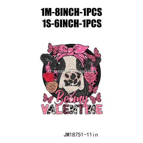 Hot Sale Western Highland Cow Pink Be Mine Heifer Valentine Printing DTF I Love Moo XOXO Heat Transfer Stickers For Hoodies