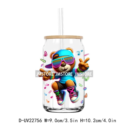 Colorful Neon Teddy Bear Urban Style UV DTF Transfers Stickers Decals For Libbey Cold Cups Mugs Tumbler Waterproof DIY Craft