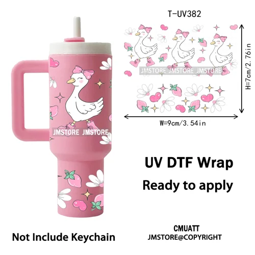 Pink Coquette Bow Goose Daisy Flower UV DTF Mini Tumbler Keychain Wraps Ready To Apply Transfer Stickers Prints Waterproof Decal