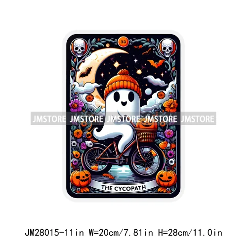 Custom Spooky Season Ghost Cycopath Skull Halloween Tarot Card DTF Iron On Heat Press Transfer Stickers Printing For Hoodies