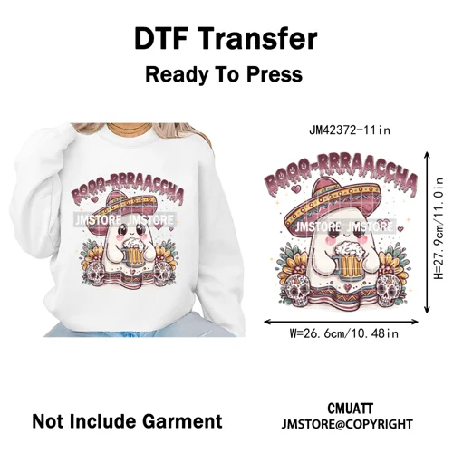 Coquette Halloween Spooky Espantan Latina Mexican Conchas Ghost Iron on DTF Washable Transfer Sticker Ready to Press for Hoodies