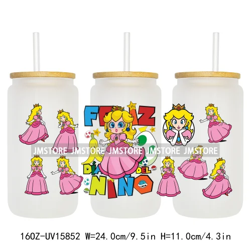 Retro Game Super Hero Princess UV DTF Cup Wraps Ready To Apply Waterproof Transfer Stickers For 16OZ Libbey Glass Can Tumbler