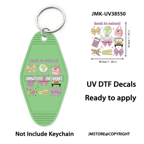 Back To School Teacher Coquette Bow UV DTF Motel Keychain Wraps Ready To Apply Waterproof High Quality Hotel Keychain Decals
