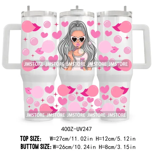 40OZ Tumbler Wrap Fashion Bubble Gum Girl UV DTF Cup Wraps Transfer Stickers Custom Labels Durable Waterproof Logo Coffee Lover