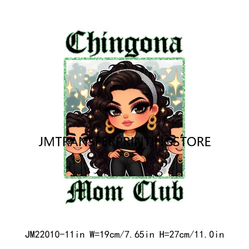 DIY Latina Mama Chingona Chicana Mom Kids Chibi Style Mother's Day Iron On DTF Transfer Stickers Ready To Press For Clothing