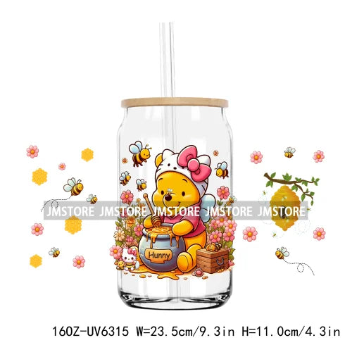 Cute Cartoon Cat Strawberry 16OZ UV DTF Cup Wrap Transfers Stickers Custom Labels Durable Waterproof Logo For Libbey Glass Can