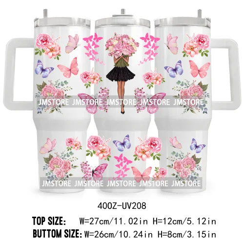 40OZ Tumbler Wrap Summer Lady Coffee UV DTF Cup Wraps Transfer Stickers Custom Label Durable Waterproof Logo Floral Flowers Girl