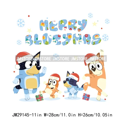 Cute Cartoon Blue Dog Family Character Merry Christmas Vibes Decals Iron On DTF Transfers Stickers Ready To Press For Sweatshirt